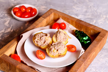 Homemade potato skins with minced meat