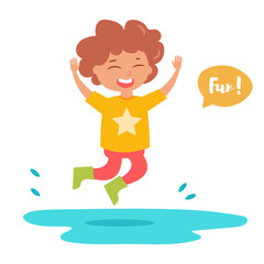 Boy in rubber boots jumping