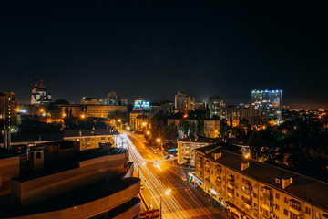 High angle view of Voronezh city at night