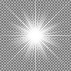 Sunlight with lens flare effect, shining star on transparent background