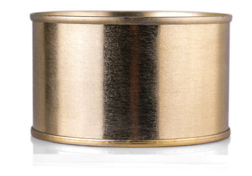 golden tin can on isolated white background.