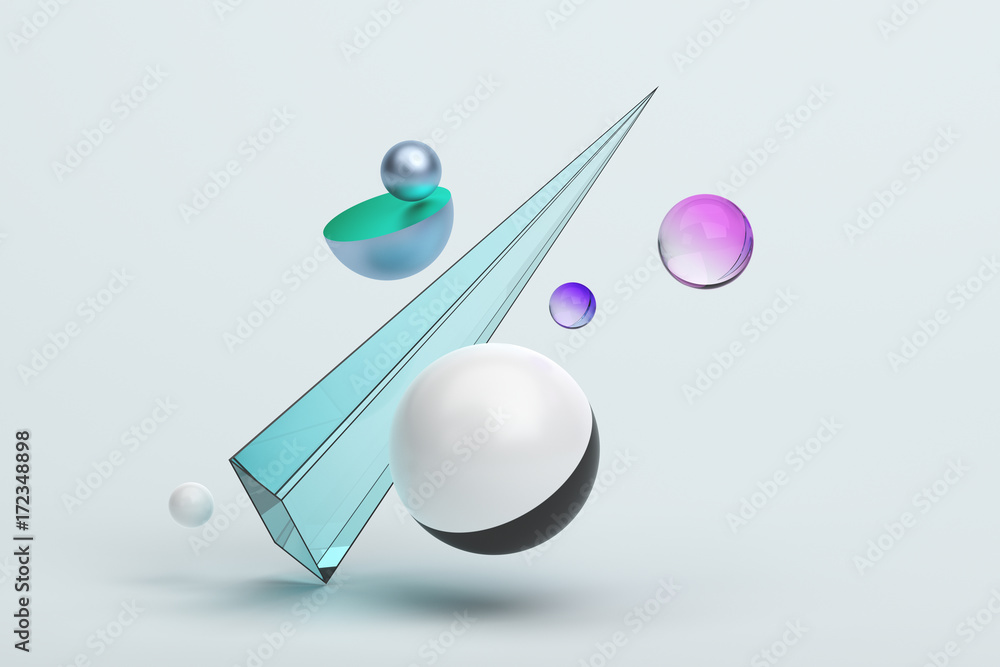 Poster abstract 3d rendering of geometric shapes. composition with spheres. modern background design for po