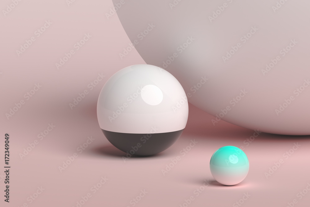 Poster abstract 3d rendering of geometric shapes. composition with spheres. modern background design for po