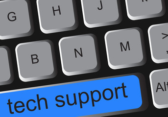 computer keyboard with blue key tech support