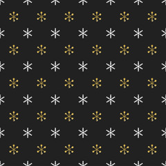 Fototapeta na wymiar Christmas New Year seamless pattern with snowflakes. Holiday background. Gold snowflakes. Xmas winter decoration. Golden texture. Hand drawn vector illustration. Snow pattern. Wrapping gift paper.