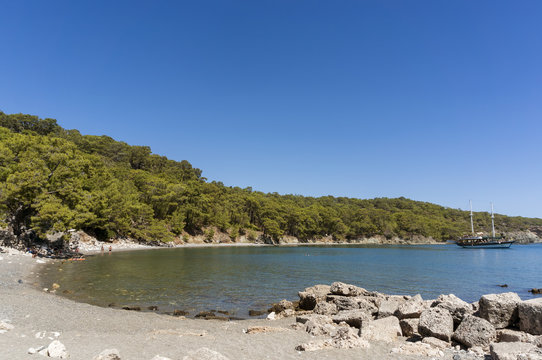 Natural Beach From Phaselis Antique City, Antalya, Turkey