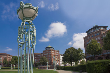 Lanterns At Friedrichsplatz Near Mannheim Water Tower 