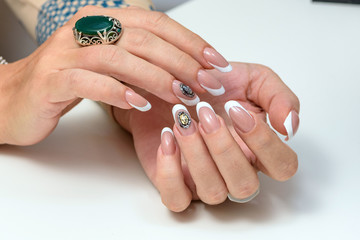 Nail Polish. Art Manicure. Modern style Beauty hands with Stylish Colorful trendy Nails isolated