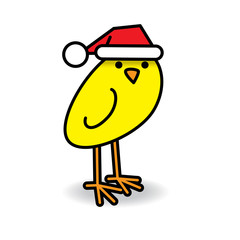Single Yellow Staring Chick Turning Head with Santa Hat