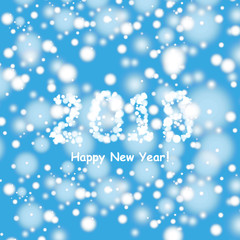 Happy new year 2018 background with snowman and snow, vector illustration.