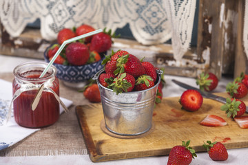Smoothies and fresh fruits on the table