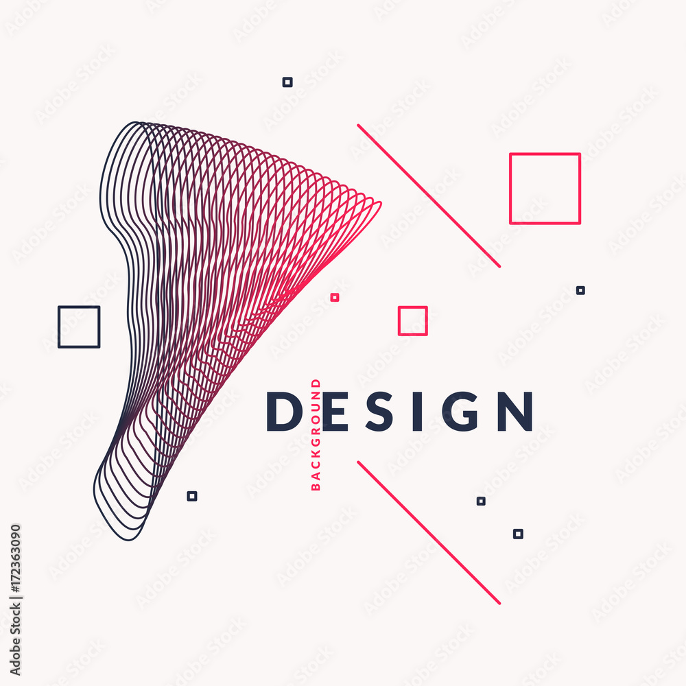 Poster abstract background with dynamic linear waves. vector illustration in flat style