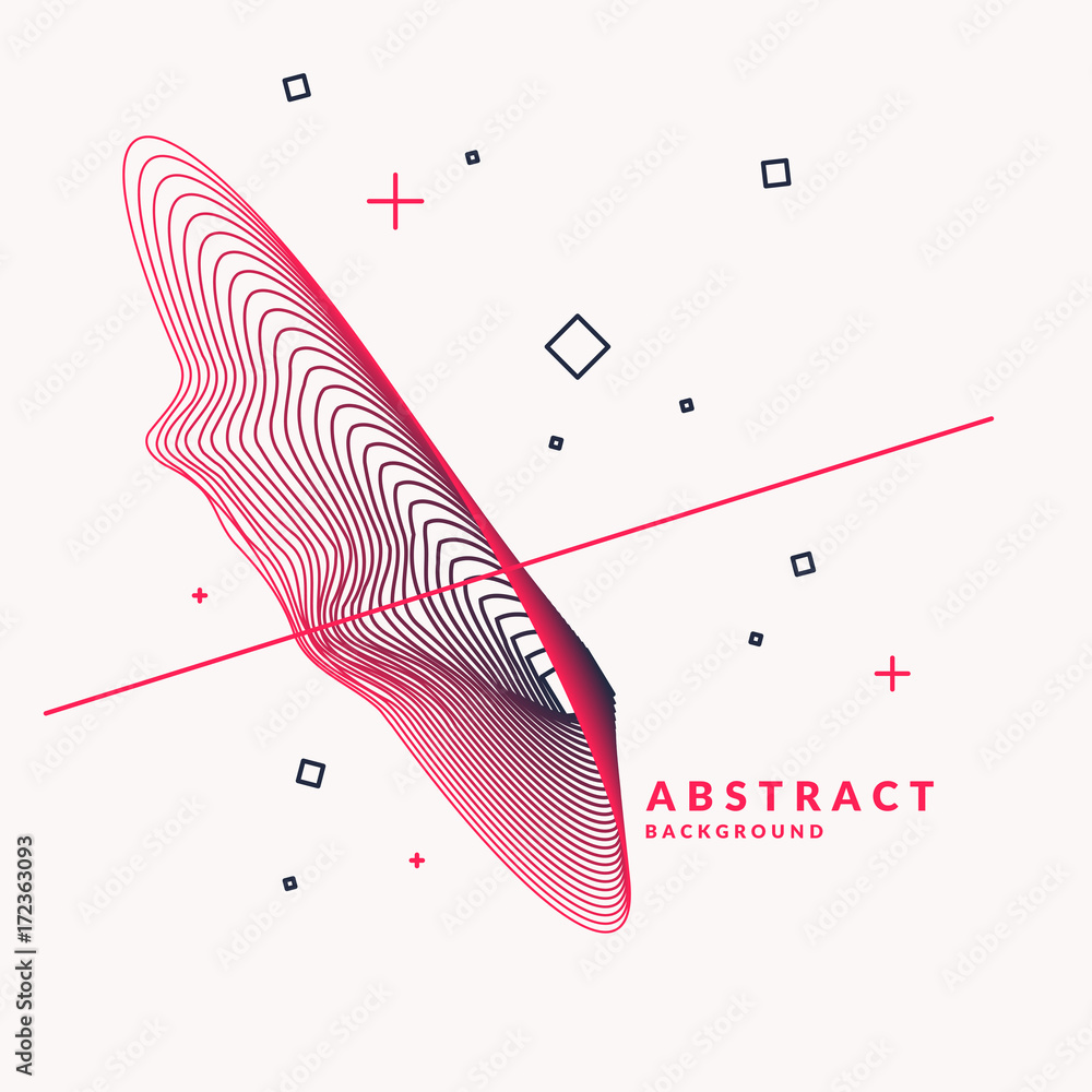 Poster abstract background with dynamic linear waves. vector illustration in flat style