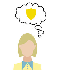 Frau überlegt - Schild - Firewall