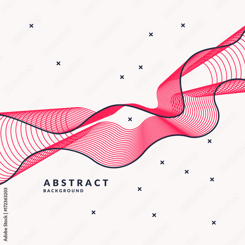 Poster abstract background with dynamic linear waves. vector illustration in flat style