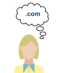 Frau überlegt - .com Domain