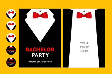 bachelor party invitation with suit & bow tie- vector design 
