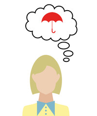 Frau überlegt - Regenschirm