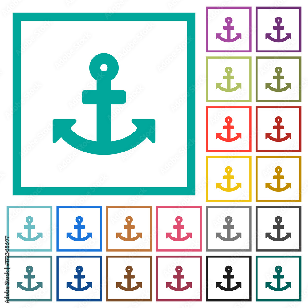 Poster anchor flat color icons with quadrant frames