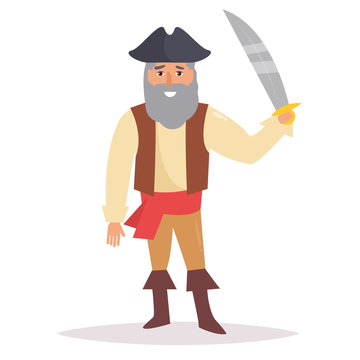 Pirate with sword. Vector. Cartoon.