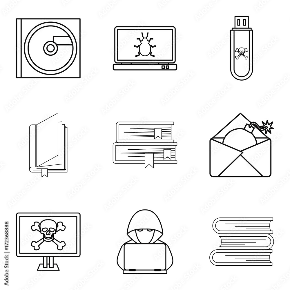 Poster memory device icons set, outline style