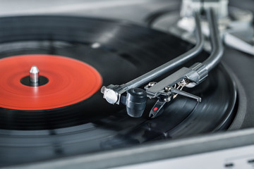 Vinyl player. Vinyl plate and needle close-up.
