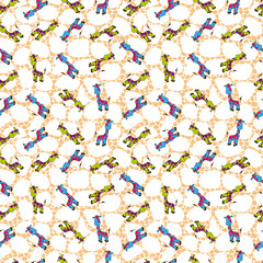 Cute kids pattern for girls and boys. Colorful giraffe on white background creates a fun cartoon drawing. Fun backdrop for textile and fabric