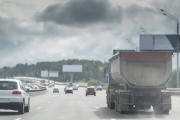 Truck on the road. Traffic