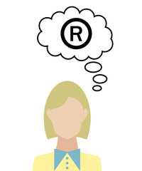 Frau überlegt - R - Schutzmarke