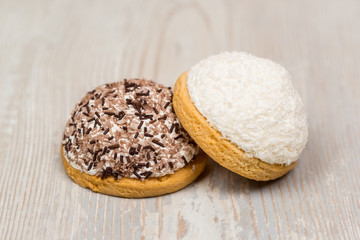 Two round delicious cookies on the table