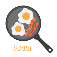 English breakfast - egg, bacon. Cartoon flat style. Vector illustration