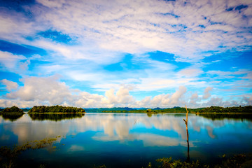 before raining blue sky river lake mountain wildlife kanchanaburi thailand