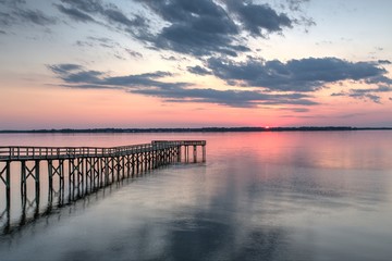 Pier at sunset on the James River in Virginia