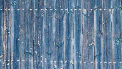Fence of old blue wooden boards
