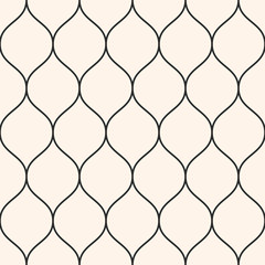 Naklejka premium Vector seamless pattern, thin wavy lines. Texture of mesh, fishnet, lace, weaving, smooth grid. Subtle monochrome geometric background. Design element for prints, decor, fabric, furniture, web, covers