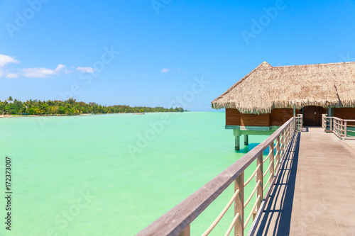 Traditional Over Water Villa On A Tropical Lagoon Of Bora Bora