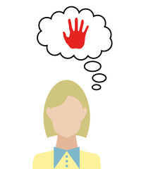 Frau überlegt - Handfläche - Stopp