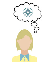 Frau überlegt - Kompass - Orientierung