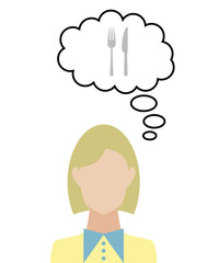 Frau überlegt - Gabel und Messer