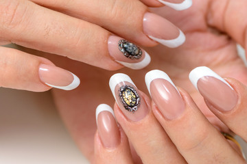 Nail Polish. Art Manicure. Modern style Beauty hands with Stylish Colorful trendy Nails isolated