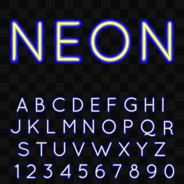 neon alphabet. Glowing font. Vector illustration