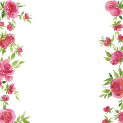 watercolor illustration, red roses and leaves, for postcards, congratulations, invitations.