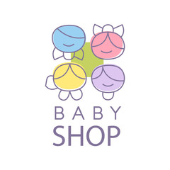 Baby shop logo design, emblem with kid faces