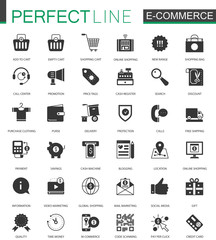 Black classic E-commerce shopping icons set.
