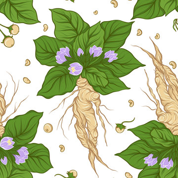 Mythical Mandrake Plant. Seamless Pattern in Vintage Style