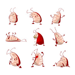 Collection of colorful vector cartoon cockroaches