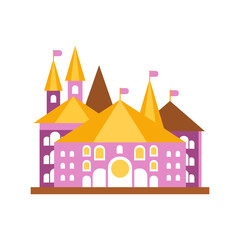 Pink fairy tale castle with golden roof vector illustration