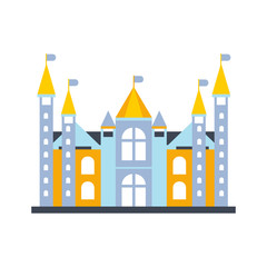 Colorful fairytale royal castle or palace building with flags vector illustration