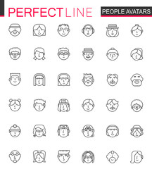Avatar thin line web icons set. People head avatars outline stroke icons design.