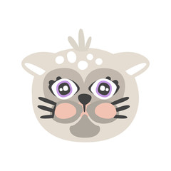 Cute gray cat head, funny cartoon animal character, adorable domestic pet vector illustration